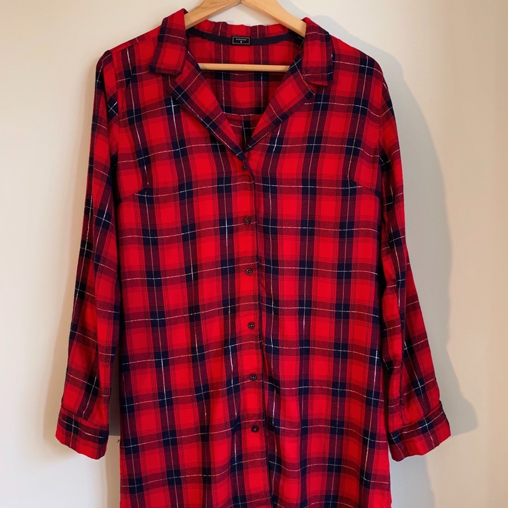 Reserved Plaid Oversized Shirt w/ Silver Knitting